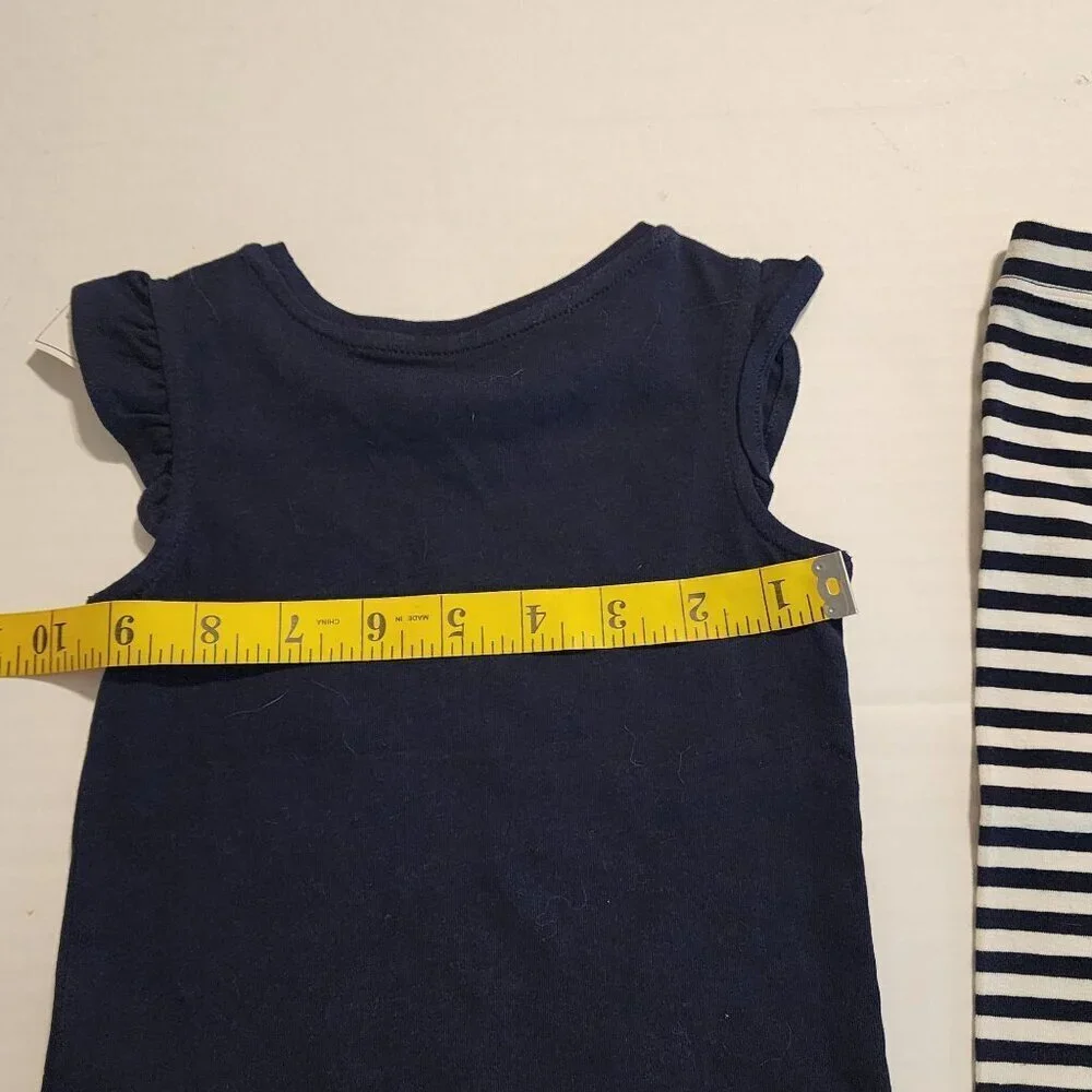 New Baby Gap girl 12-18 m outfit Blue top black white stripes leggings School